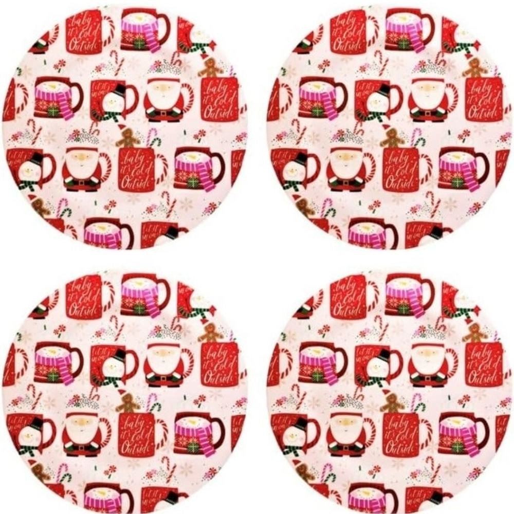 Peppermint Hot Cocoa Santa Claus Christmas‎ Melamine Dinner Plate Set of 4